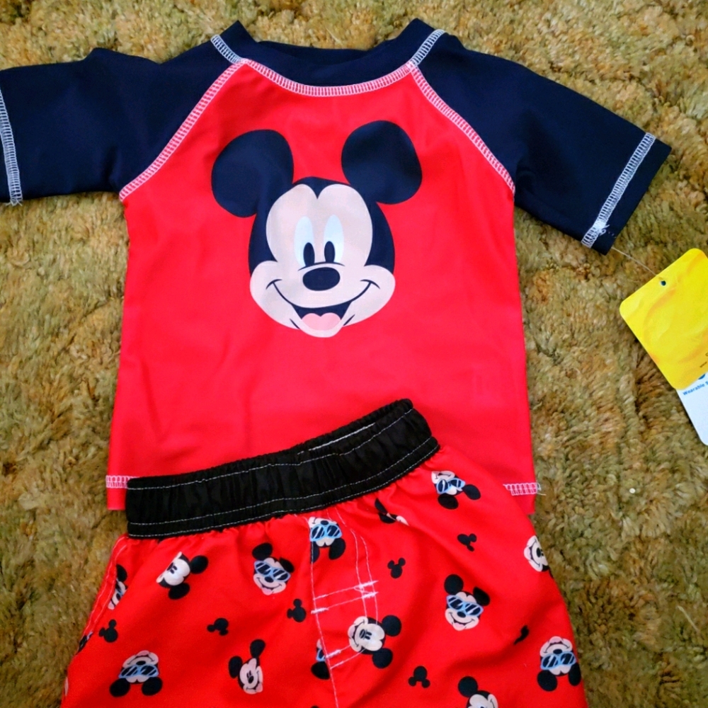 Mickey mouse rashguard and swim shorts